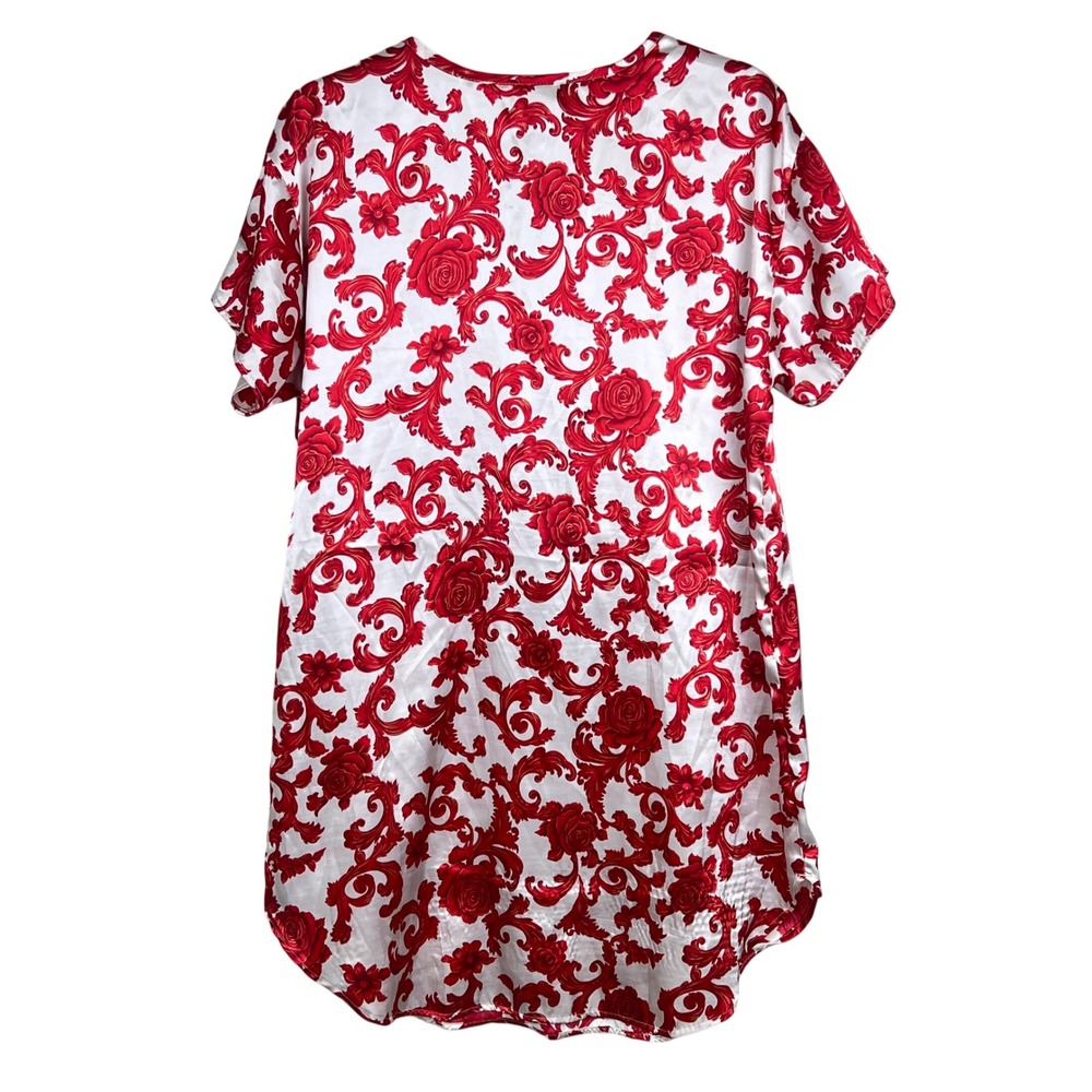 Intimate Moods Nightgown Womens M Satin Floral Baroque Red White Rose Sleepwear - Picture 6 of 7